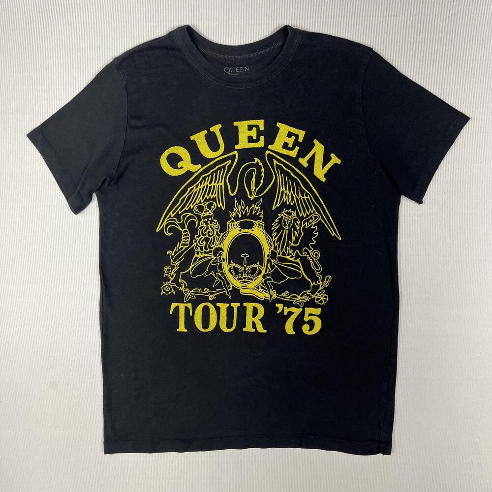 Queen Shirt Mens S Black Tour '75 Logo Graphic Tee Concert Rock Band Music